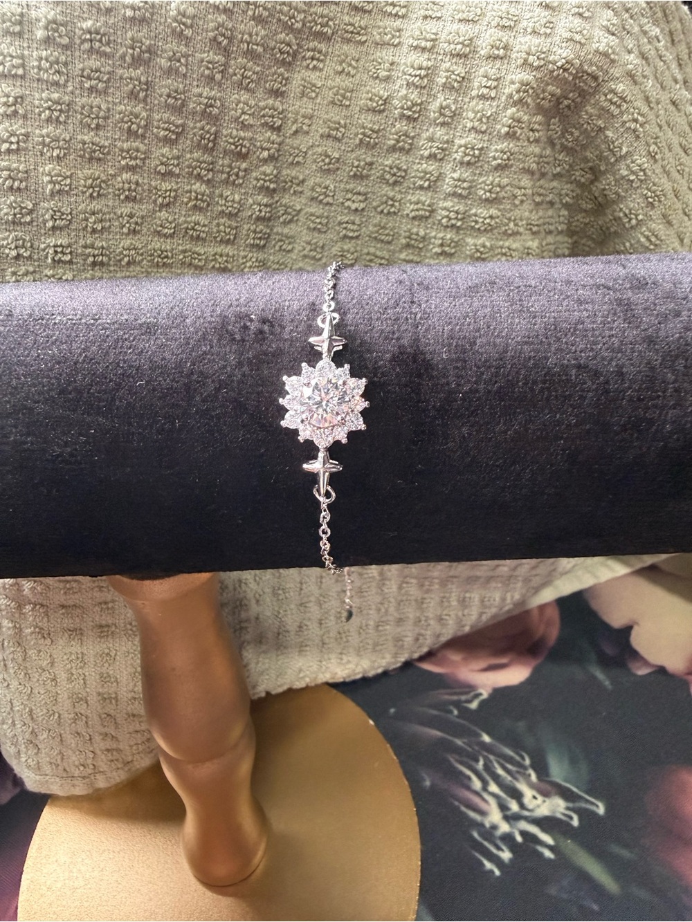 Silver Snowflake/Flower Moissanite Chain Bracelet - Women Jewelry